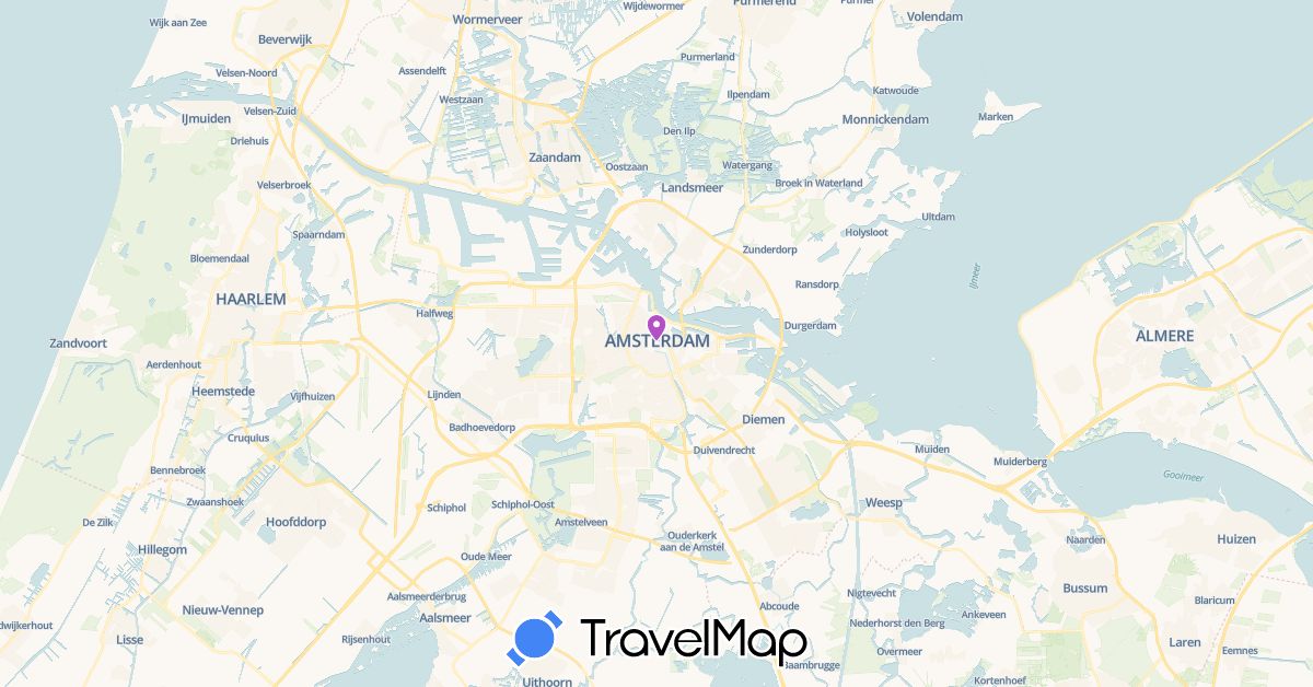 TravelMap itinerary: train in Netherlands (Europe)